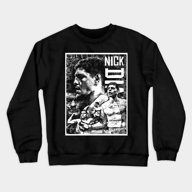 Nick Diaz Black and White Drawing Crewneck Sweatshirt by SavageRootsMMA